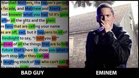 Eminem Bad Guy Rhyme Scheme Highlighted Youtube