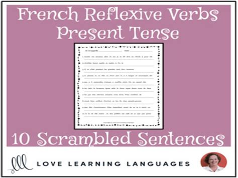 French Present Tense Reflexive Verbs Scrambled Sentences Exercise