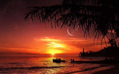 Dream Sunset Ocean Sea Sky Clouds Planets Sci Fi Lighthouse Boats