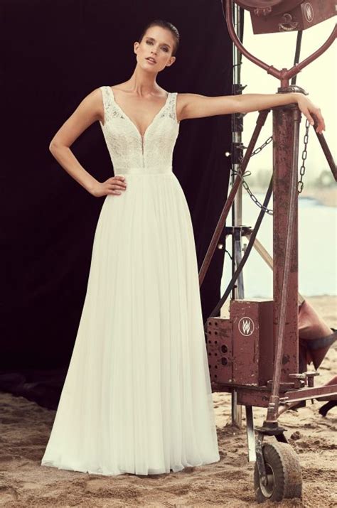 Scalloped Plunging Lace Wedding Dress Style 2193 Mikaella Bridal