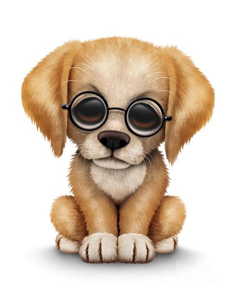 Cute Golden Retriever Puppy Dog Wearing Eye Glasses Digital Art By Jeff