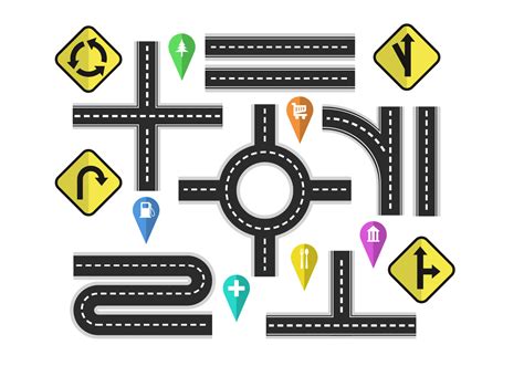Variation Roads With Street Signs Vector Elements 151732 Vector Art At