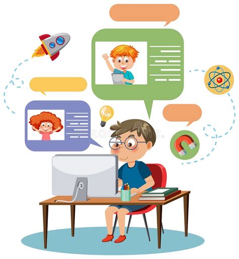 A Boy Chatting With His Friends On Computer Stock Vector Illustration