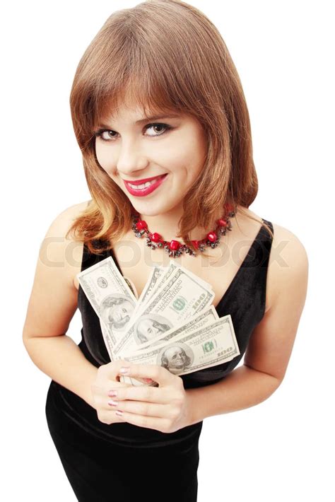 Woman Holding Money Stock Image Colourbox