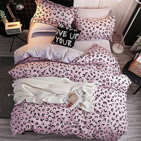 Pink Leopard Print Comforter Bedding Sets Kids Adults Duvet Cover Bed