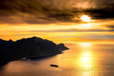Beautiful Sunset Over The Norwegian Sea In The Lofoten Islands Norway