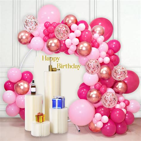 Buy Pink Balloon Garland Arch Kit 139pcs Hot Pink Rose Gold Chrome Balloons With Confetti