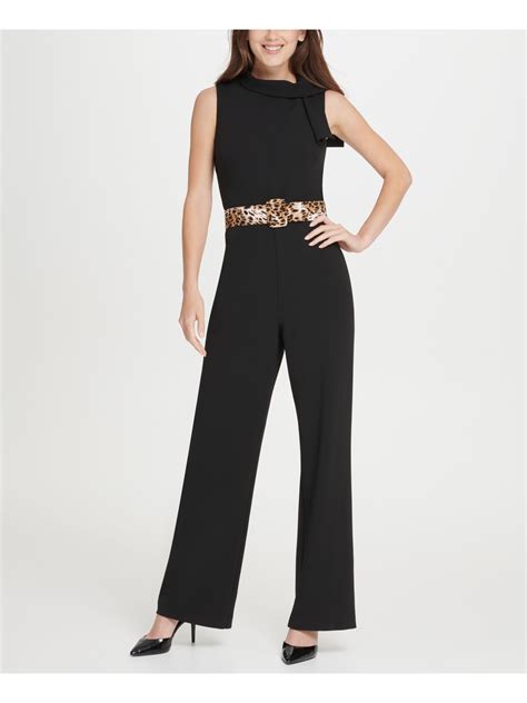 Dkny Womens Black Animal Print Sleeveless Halter Jumpsuit Size 14 Ebay