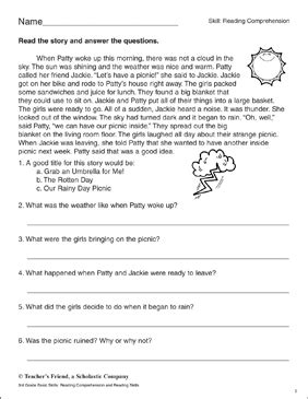 Your answers are highlighted below. Picnic Problems: Reading Comprehension Passage | Printable ...