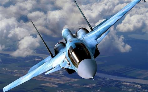 Aircraft Su 34 Clouds Flying Fighter Jet Jets Military Russian