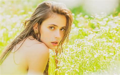 Spring Young Woman Outdoors Beautiful Carefree Girl In Fields Natural