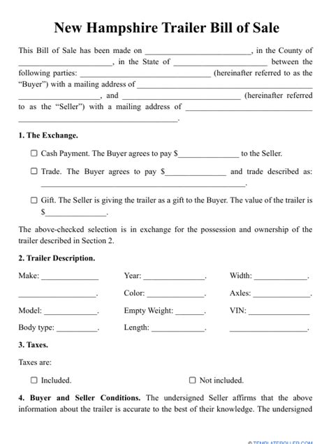 New Hampshire Trailer Bill Of Sale Template Fill Out Sign Online And