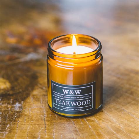 Teakwood 9 Oz Soy Wax Candle Amber Jar Wax And Wool Etc Touch