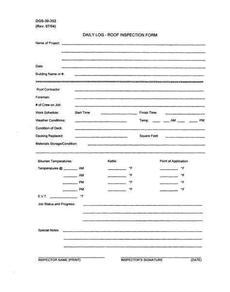 Roof Inspection Form Printable
