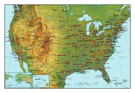 Topographical Map Of The Usa With Highways And Major Cities Usa Maps Of The Usa Maps
