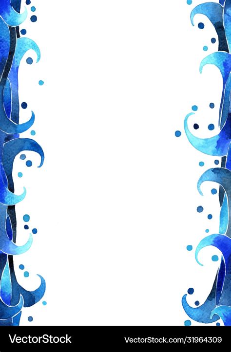 Blue Color Ocean Wave Style Border Watercolor Vector Image