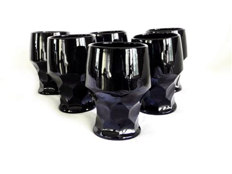6 Art Deco Black Drinking Glasses Tumblers 1920 Barware