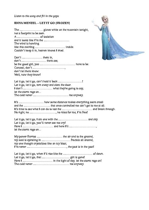 21 savage & justin bieber (альбом khaled khaled). Song Worksheet: Let It Go by Idina Menzel ("Frozen" Movie)