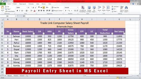 Employee Payroll Sheet In Ms Excel Salary Sheet For Payroll In Ms
