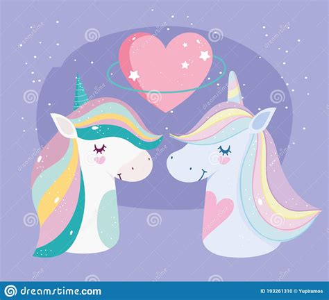 Unicorns Rainbow Mane Love Heart Stars Cartoon Stock Vector