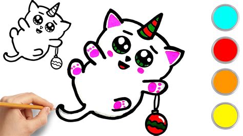 How To Draw A Cute Unicorn Cat With A Christmas Ball In
