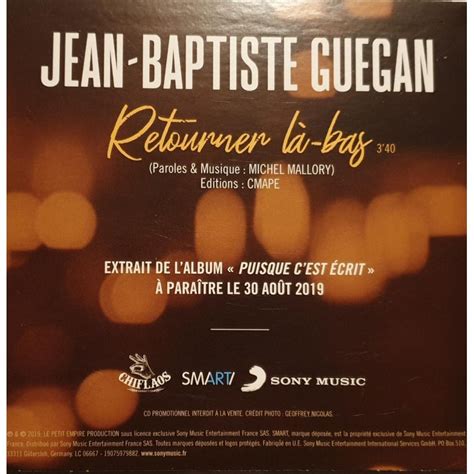 Jean Baptiste Guégan Retourner La Bas - CD Jean-Baptiste Guegan Retourner Là-Bas Single Promo France 2019