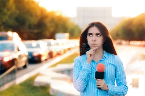 Surprised Female Reporter On Field In Traffic Stock Photo Image Of
