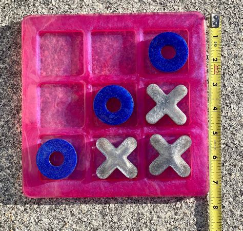 Tic Tac Toe Board Pink Resin Board With Blue And Silver Etsy
