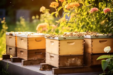 Premium Photo Honey Bees Swarming And Flying Around Their Beehive In