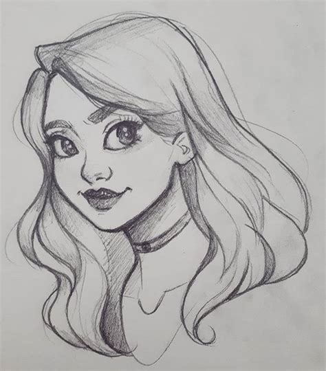 A Pencil Drawing Of A Girl With Long Hair