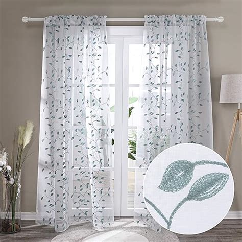 Deconovo White Sheer Curtains 72 Inches Length For Bedroom With Leaves