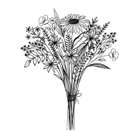 Bouquet Of Simple Flowers Wildflowers Fine Bouquets Hand Drawn