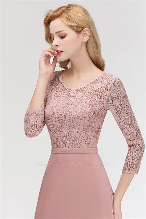 Elegant 34 Sleeves Lace Long Dusty Rose Bridesmaid Dresses Online