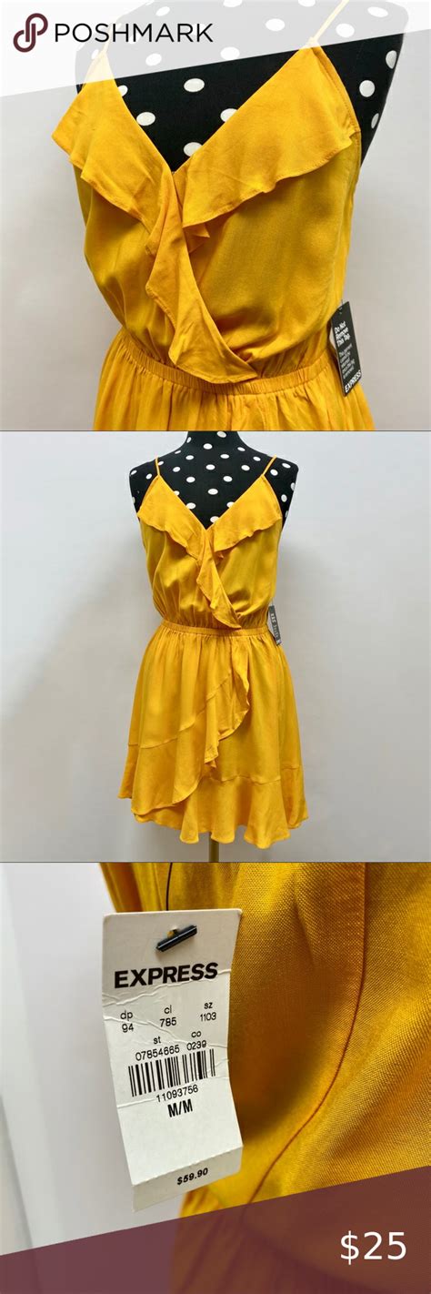 express yellow ruffled mini dress nwt size m ruffle mini dress mini dress spaghetti strap