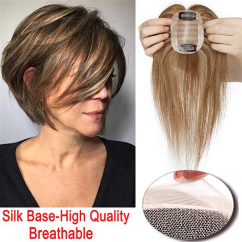 Silk Base Women Topper Hairpiece Human Crown Hair Wig Toupee For Thinning Hair Ebay