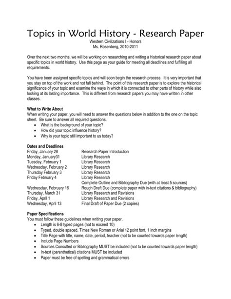 Topics In World History Research Paper