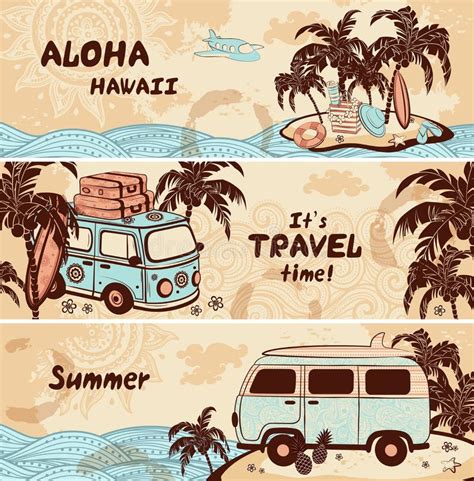 Vintage Summer And Travel Banners Stock Vector Illustration Of