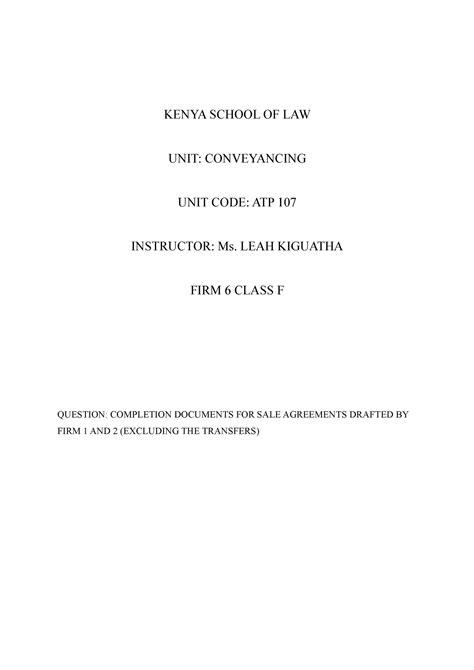 Conveyancing Assignment Kenya School Of Law Unit Conveyancing Unit