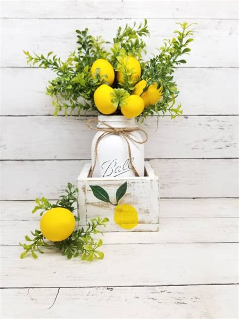 Kitchen Lemon Decor Lemon Mason Jar With Planter Box Lemon Etsy