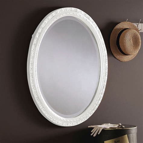 Decorative White Ornate Oval Wall Mirror Wall Mirrors