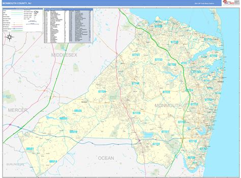 Monmouth County Nj Zip Code Wall Map Basic Style By Marketmaps Mapsales