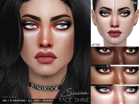 Turn on the features you want and play the game. Pralinesims' Susan Face Shine N05