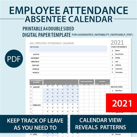 2021 Attendance Calendar Template Calendar Template Printable