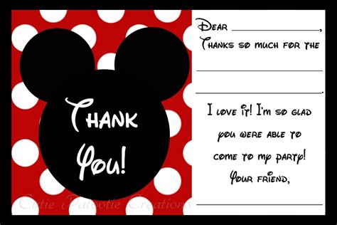 Mickey Mouse Thank You Cards Printable Digital