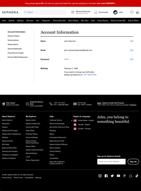 Sephora’s Account Dashboard – 329 of 517 Account Dashboard Examples