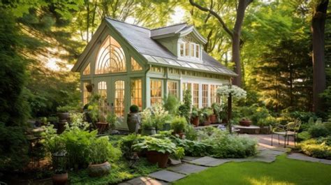 Premium Ai Image A Small Green House Surrounded By Trees And Plants
