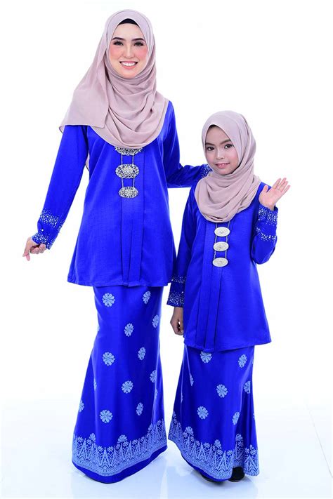 Kebaya Kain Songket Ibu & Anak Royal Blue (FREE SHAWL) - Habibi