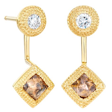 Talisman Rough And Polished Diamond Earrings In Yellow Gold De Beers
