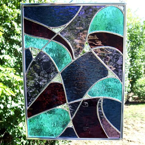 Abstract Stained Glass Panel In Midnight Blue Deep Cranberry Etsy