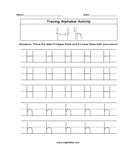 Letter H Tracing Activity  AlphabetWorksheetsFree.com